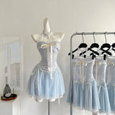 BXOXO Summer Women Y2k Birthday Ballet Core A-line Fairy Dress Mini Lace Frocks One-Piece Korean Evening Lolita Party Shoujo Gyaru